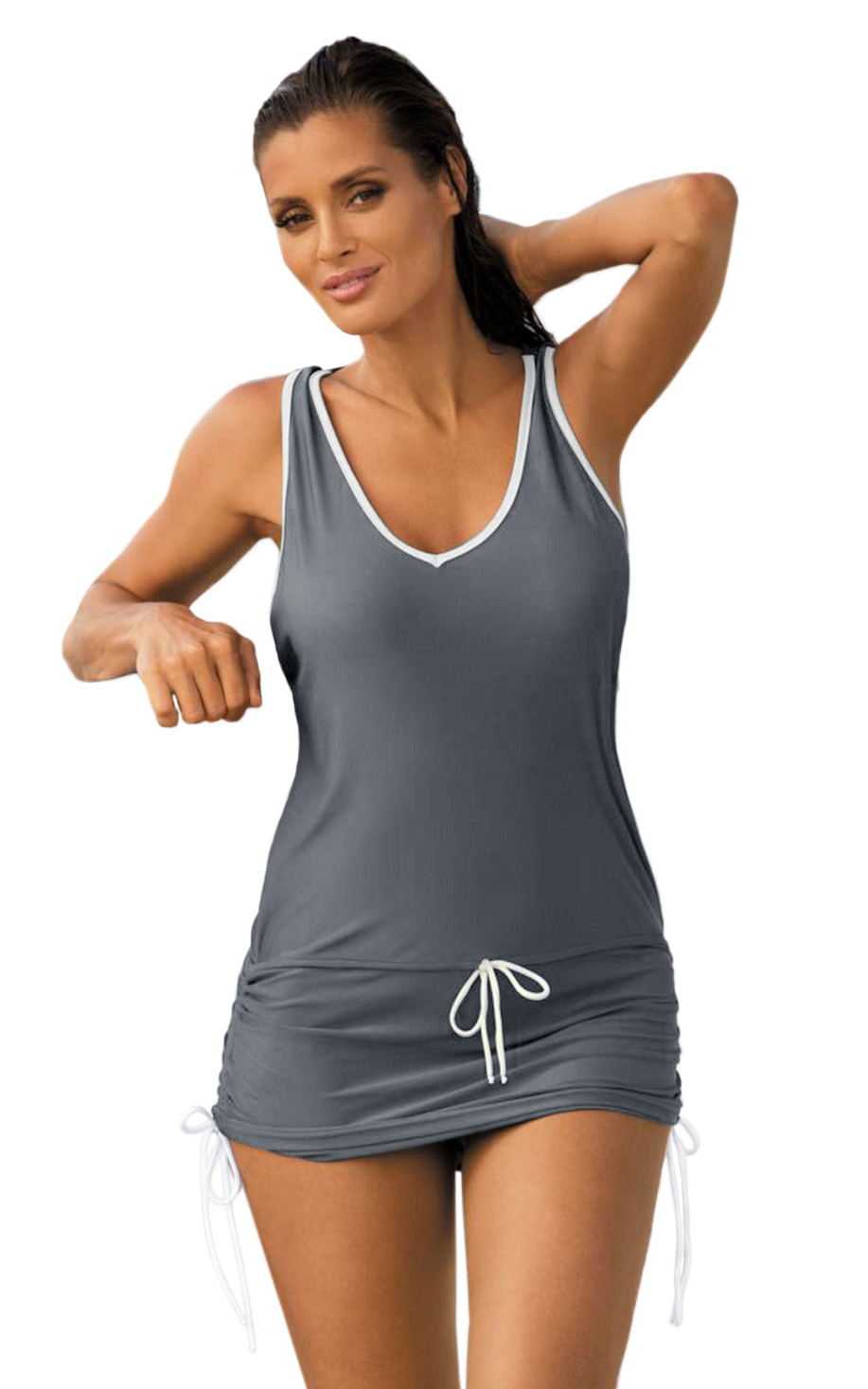 BY420116-11 Gray Contrast-colored Beach Dress Attached with Panty